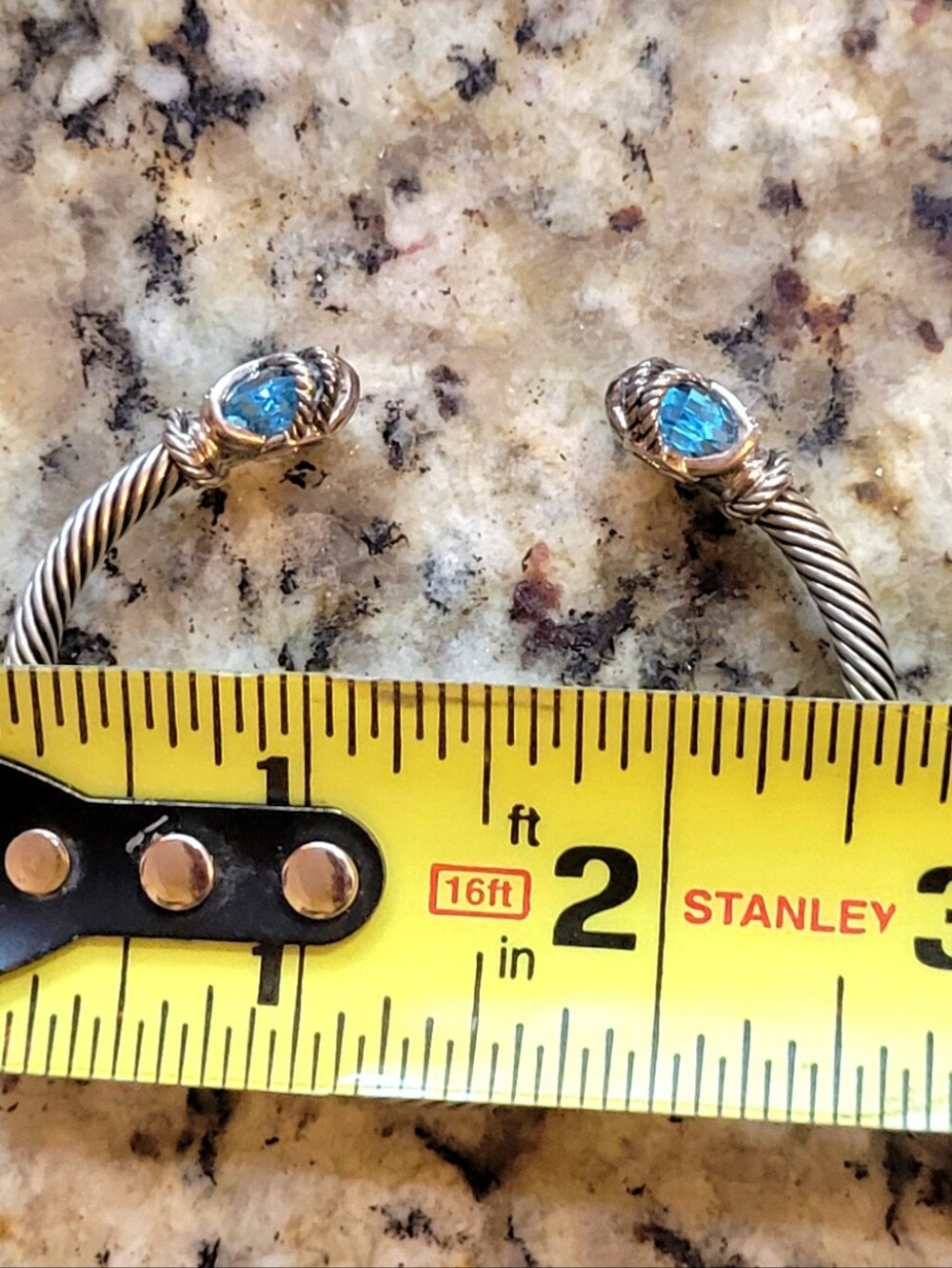 David Yurman Blue Topaz and Pave Diamond 4 mm Cable Wire Bracelet - Picture 16 of 16